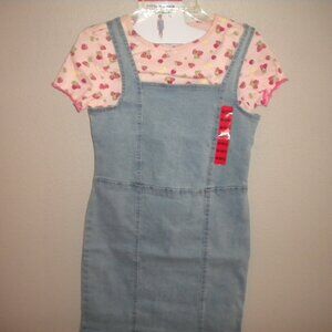 Steve Madden Girls Medium Light Blue Denim Strawberry Top 2 Piece Dress Set NWT